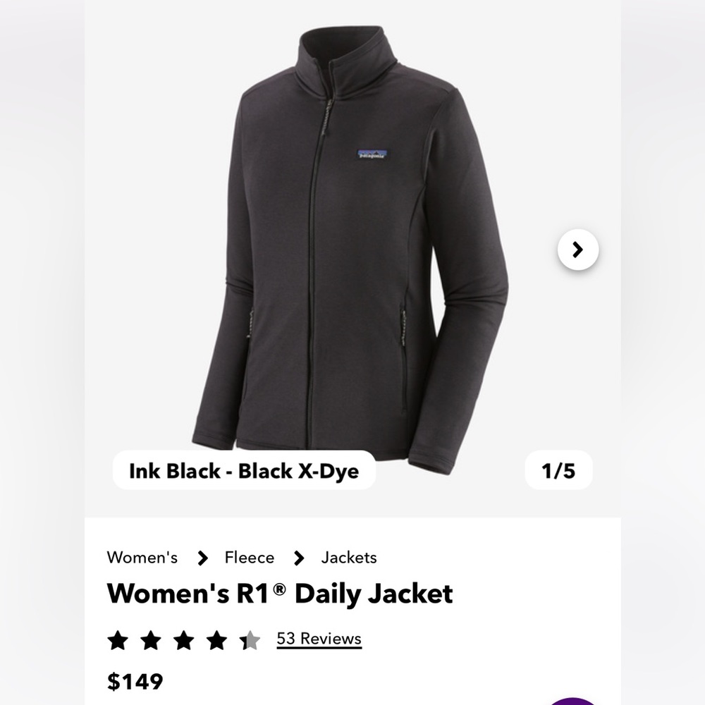 EUC Patagonia Women's R1® Daily Jacket woman’s black zip-up jacket, fleece lined
